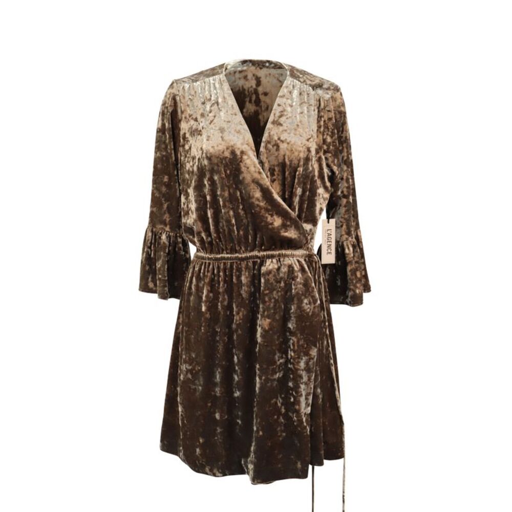 L'agence Riley Wrap Velvet Dress in Brown Polyester